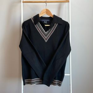 Men’s Vintage Preppy French Connection V-Neck Collared Sweater - Small - Black